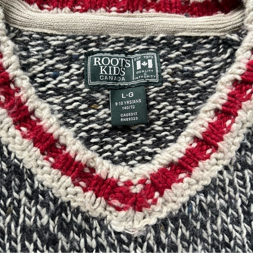 ROOTS Cabin Collection V-Neck Sweater Ragg Knit Wool Blend Size Large 9-10 Gray - Picture 6 of 7